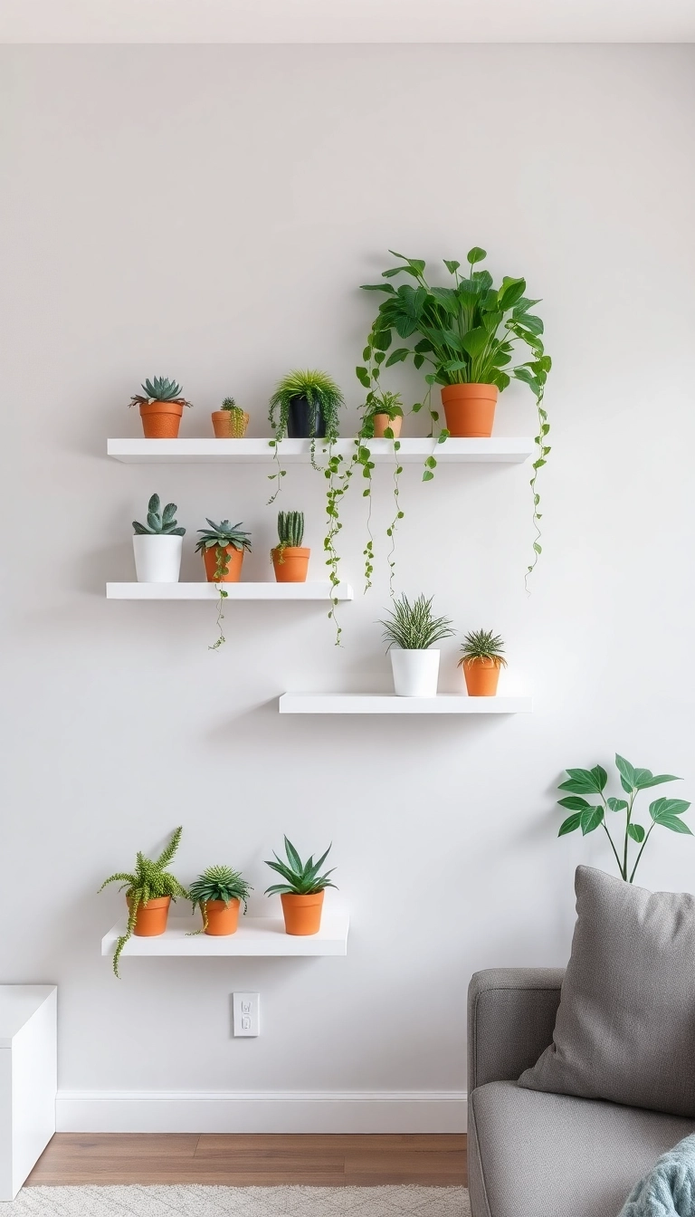 18 Stunning Hanging Indoor Plant Displays That Will Elevate Your Space (Don’t Miss #10!) - 2. Minimalist Floating Shelves