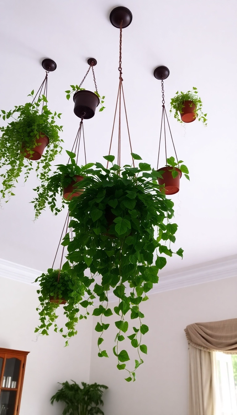 18 Stunning Hanging Indoor Plant Displays That Will Elevate Your Space (Don’t Miss #10!) - 4. Ceiling Hooks for a Dramatic Effect