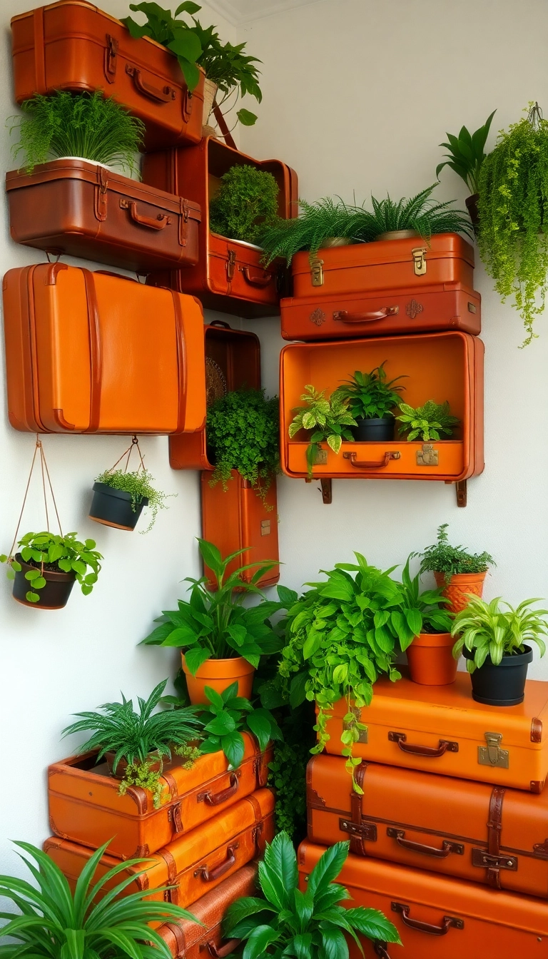 18 Stunning Hanging Indoor Plant Displays That Will Elevate Your Space (Don’t Miss #10!) - 6. Vintage Suitcase Garden