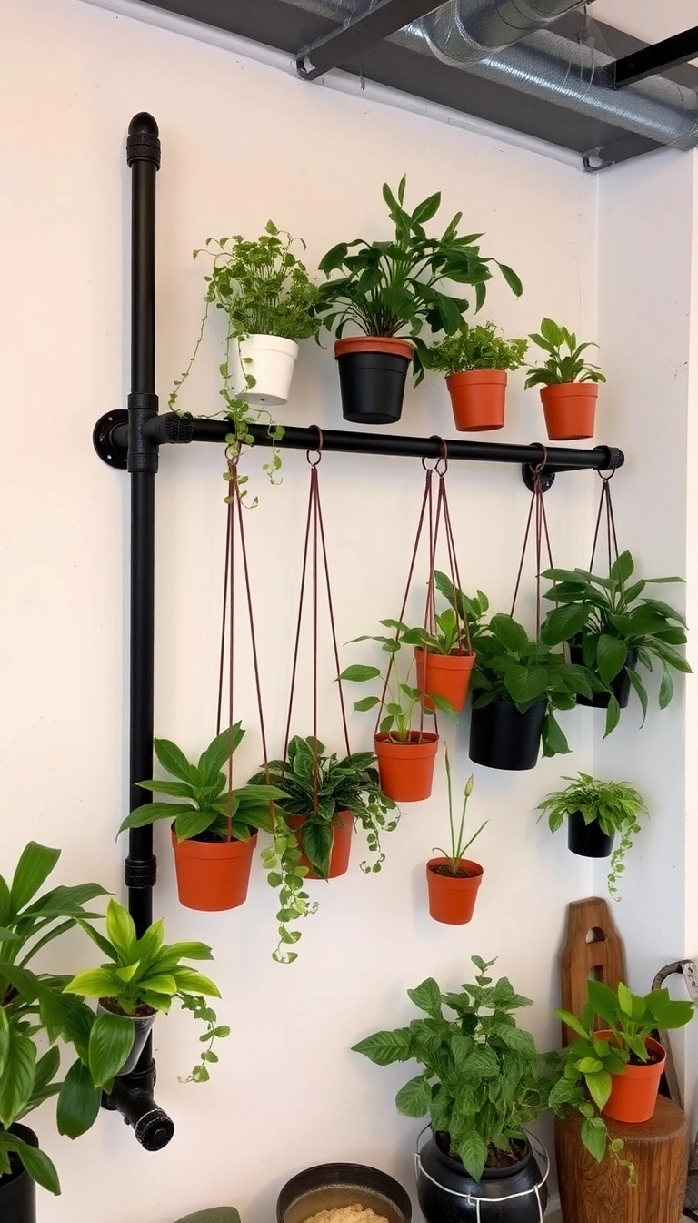 18 Stunning Hanging Indoor Plant Displays That Will Elevate Your Space (Don’t Miss #10!) - 7. Industrial Pipe Racks