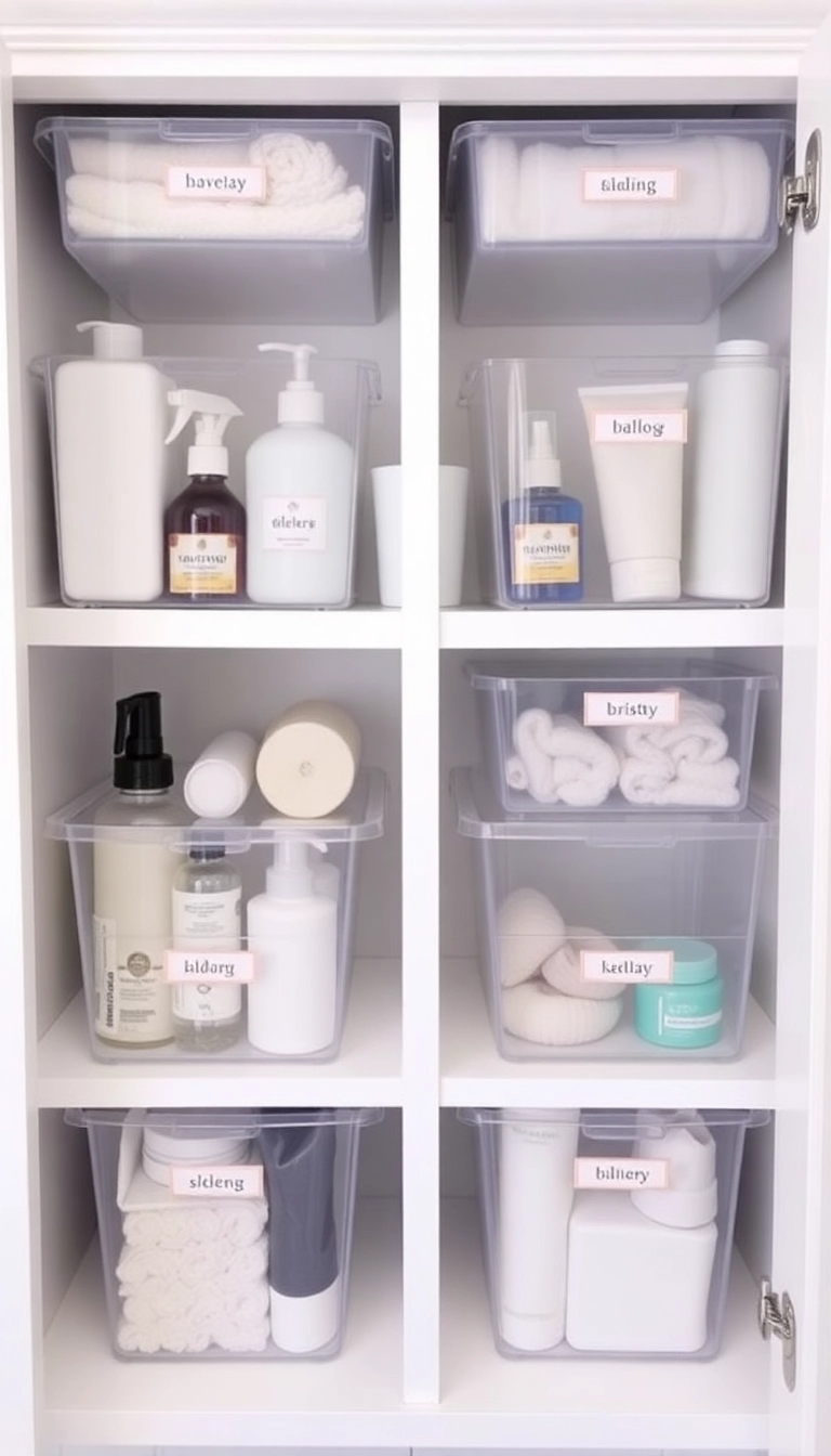 19 Small Bathroom Storage Innovations That Will Blow Your Mind (Especially #6!) - 11. Clear Storage Bins