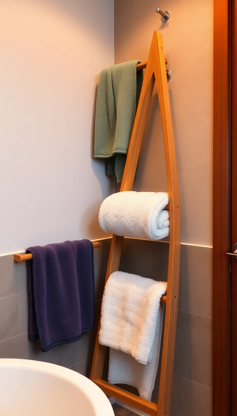 19 Small Bathroom Storage Innovations That Will Blow Your Mind (Especially #6!) - 5. Ladder Storage