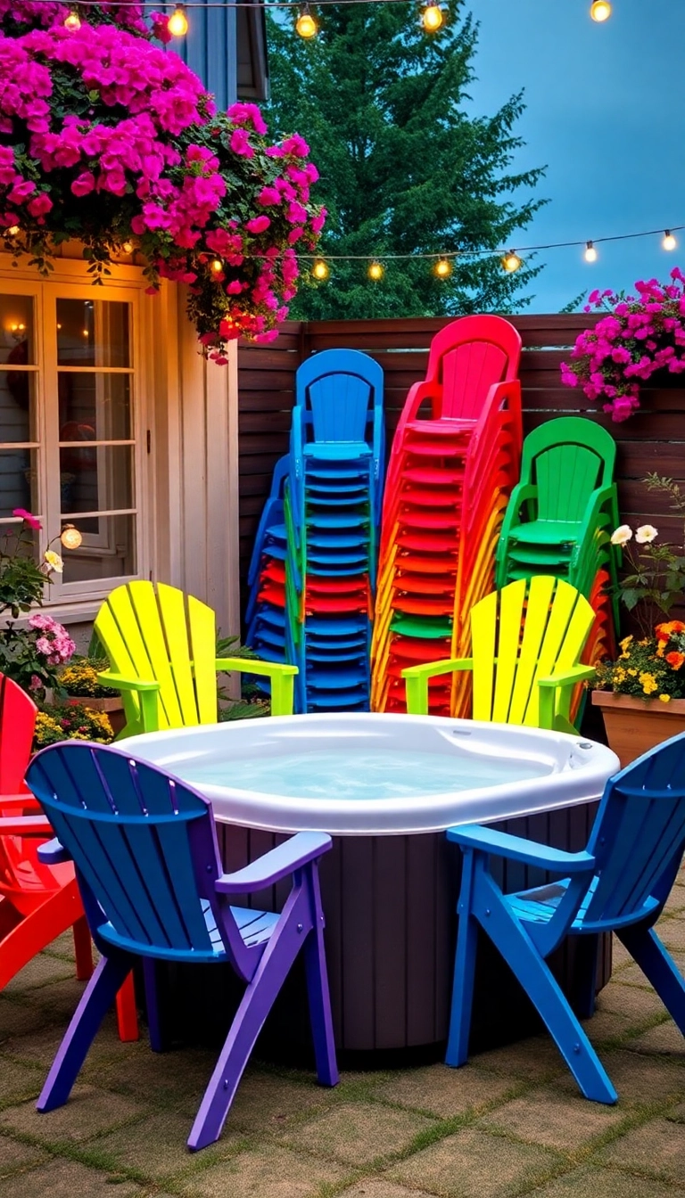 20 Compact Hot Tub Seating Ideas That Maximize Your Small Outdoor Space! - 10. Stackable Chairs