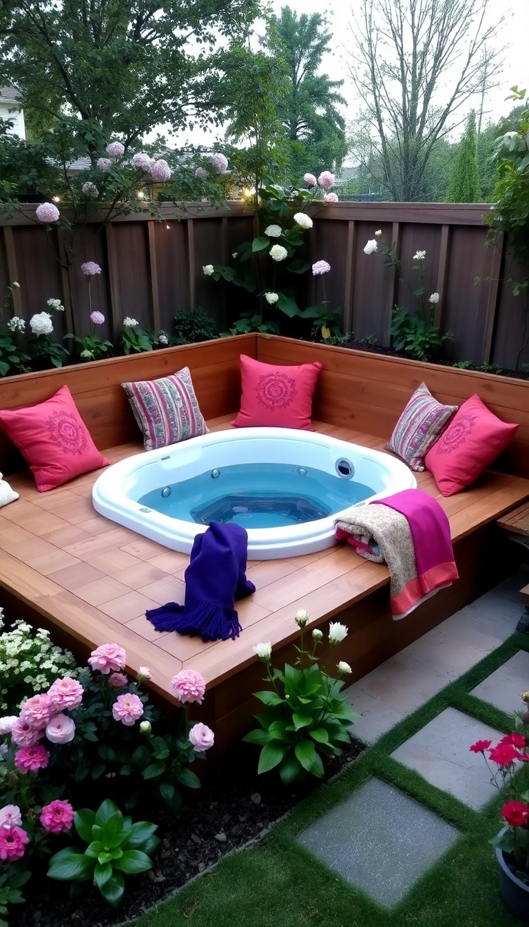 20 Compact Hot Tub Seating Ideas That Maximize Your Small Outdoor Space! - 2. Built-In Bench Seating