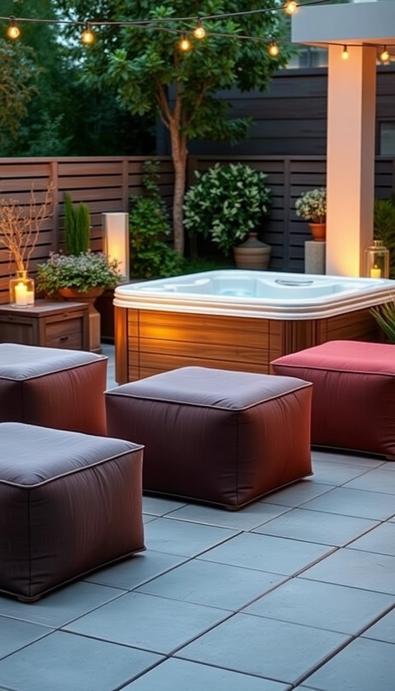 20 Compact Hot Tub Seating Ideas That Maximize Your Small Outdoor Space! - 4. Ottoman Seating