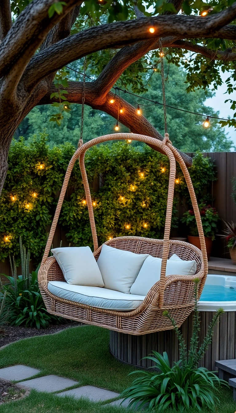 20 Compact Hot Tub Seating Ideas That Maximize Your Small Outdoor Space! - 5. Swing Seats