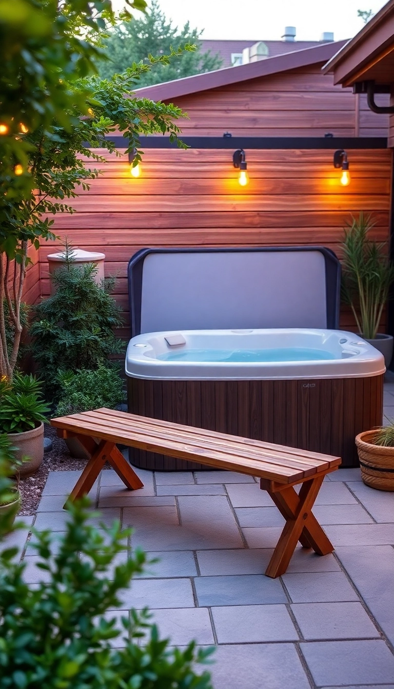 20 Compact Hot Tub Seating Ideas That Maximize Your Small Outdoor Space! - 8. Portable Folding Benches