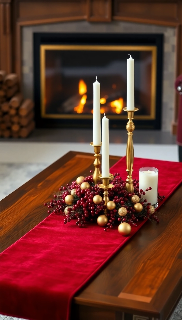 20 Elegant Coffee Table Christmas Decor Inspirations That Will Dazzle Everyone! - 1. Classic Red and Gold Elegance