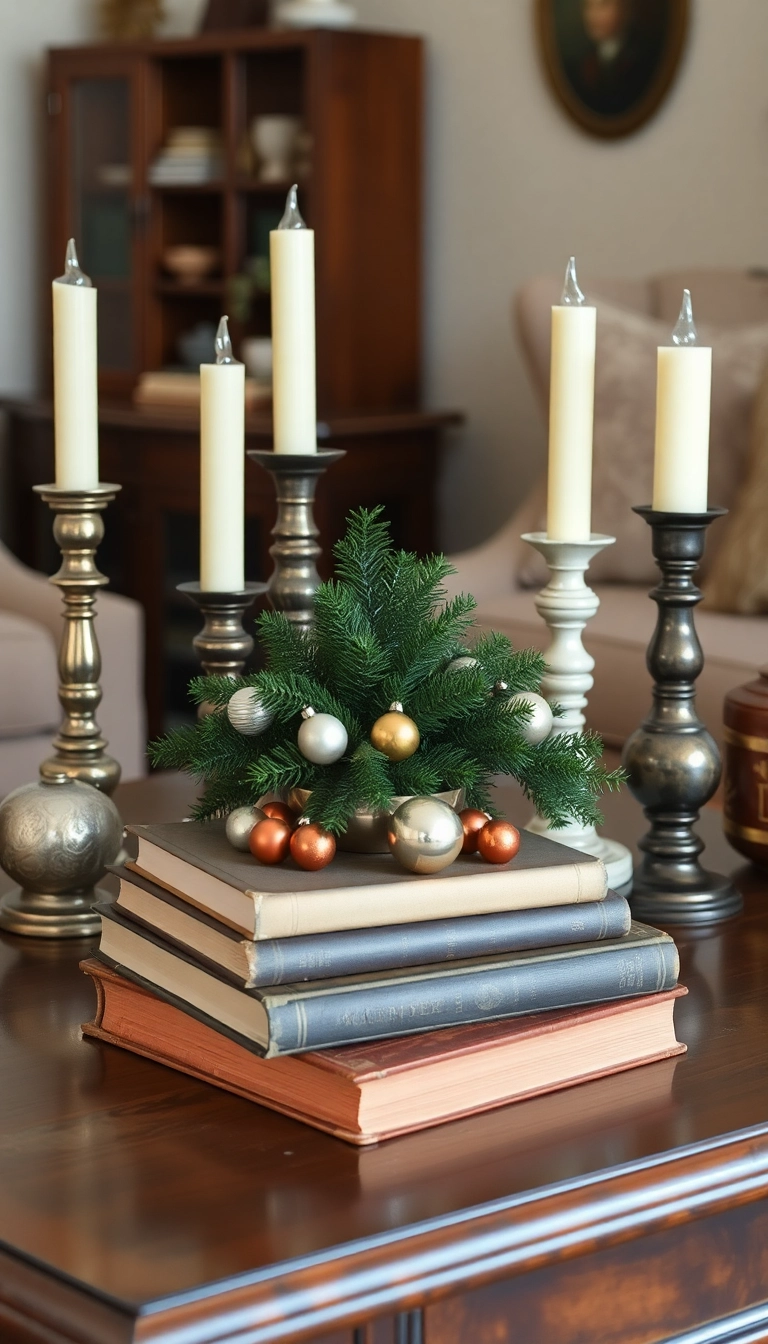 20 Elegant Coffee Table Christmas Decor Inspirations That Will Dazzle Everyone! - 10. Vintage Glamour