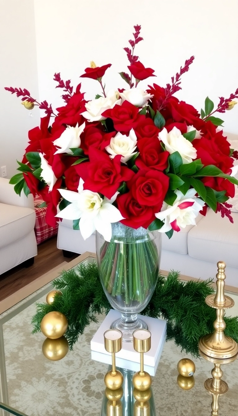 20 Elegant Coffee Table Christmas Decor Inspirations That Will Dazzle Everyone! - 7. Festive Floral Arrangements