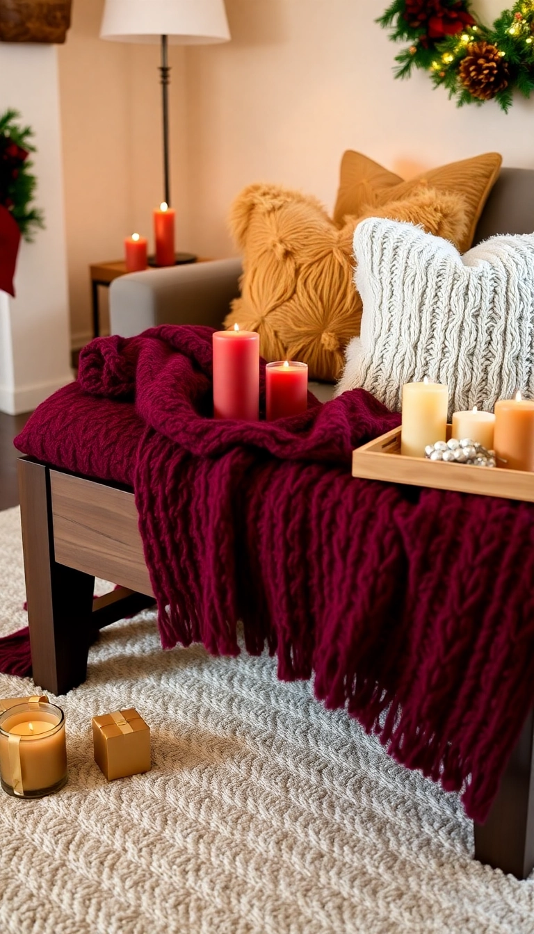 20 Elegant Coffee Table Christmas Decor Inspirations That Will Dazzle Everyone! - 8. Cozy Textures and Warm Colors