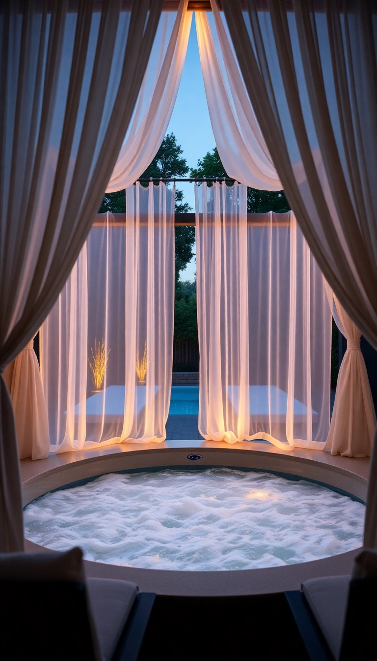 20 Luxurious Hot Tub Privacy Ideas That Will Make You Feel Like Royalty (Don't Miss #12!) - 10. Outdoor Curtains for Flexibility