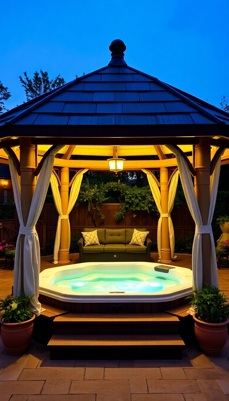 20 Luxurious Hot Tub Privacy Ideas That Will Make You Feel Like Royalty (Don't Miss #12!) - 12. Enclosed Gazebo Retreat