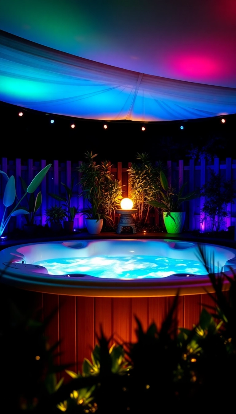 20 Luxurious Hot Tub Privacy Ideas That Will Make You Feel Like Royalty (Don't Miss #12!) - 17. Ambient LED Lighting