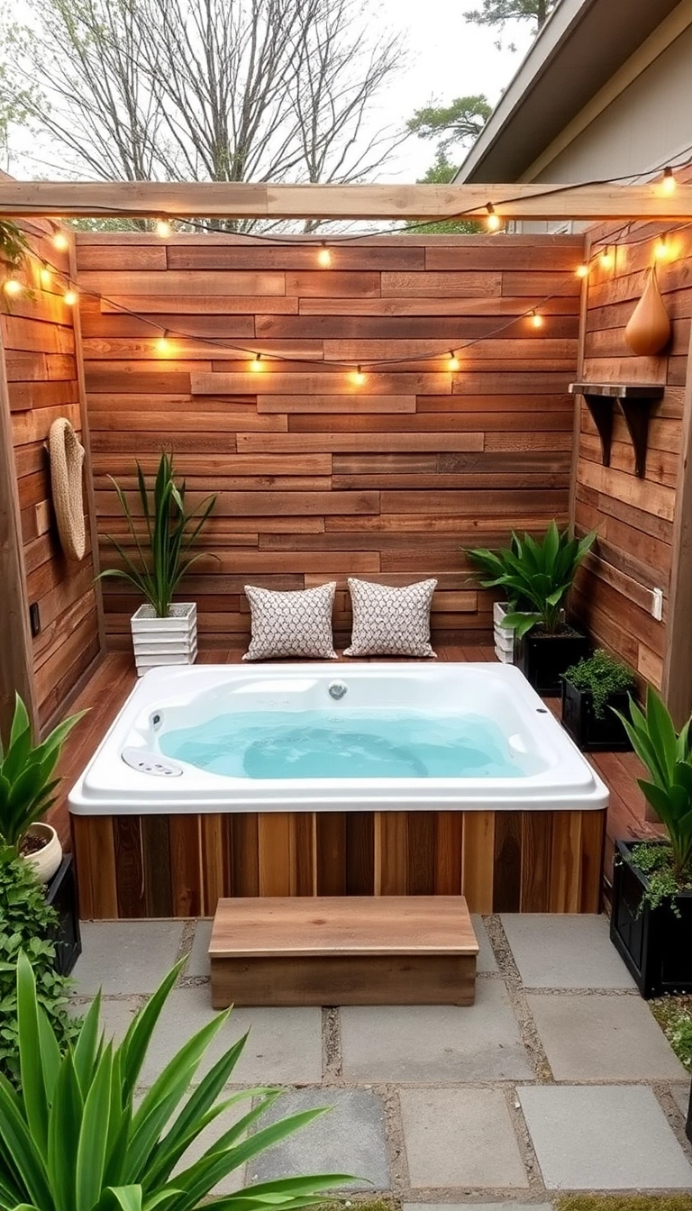 20 Luxurious Hot Tub Privacy Ideas That Will Make You Feel Like Royalty (Don't Miss #12!) - 19. Rustic Pallet Walls