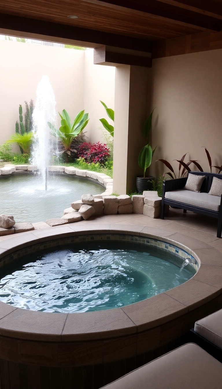 20 Luxurious Hot Tub Privacy Ideas That Will Make You Feel Like Royalty (Don't Miss #12!) - 9. Water Features for Sound and Serenity