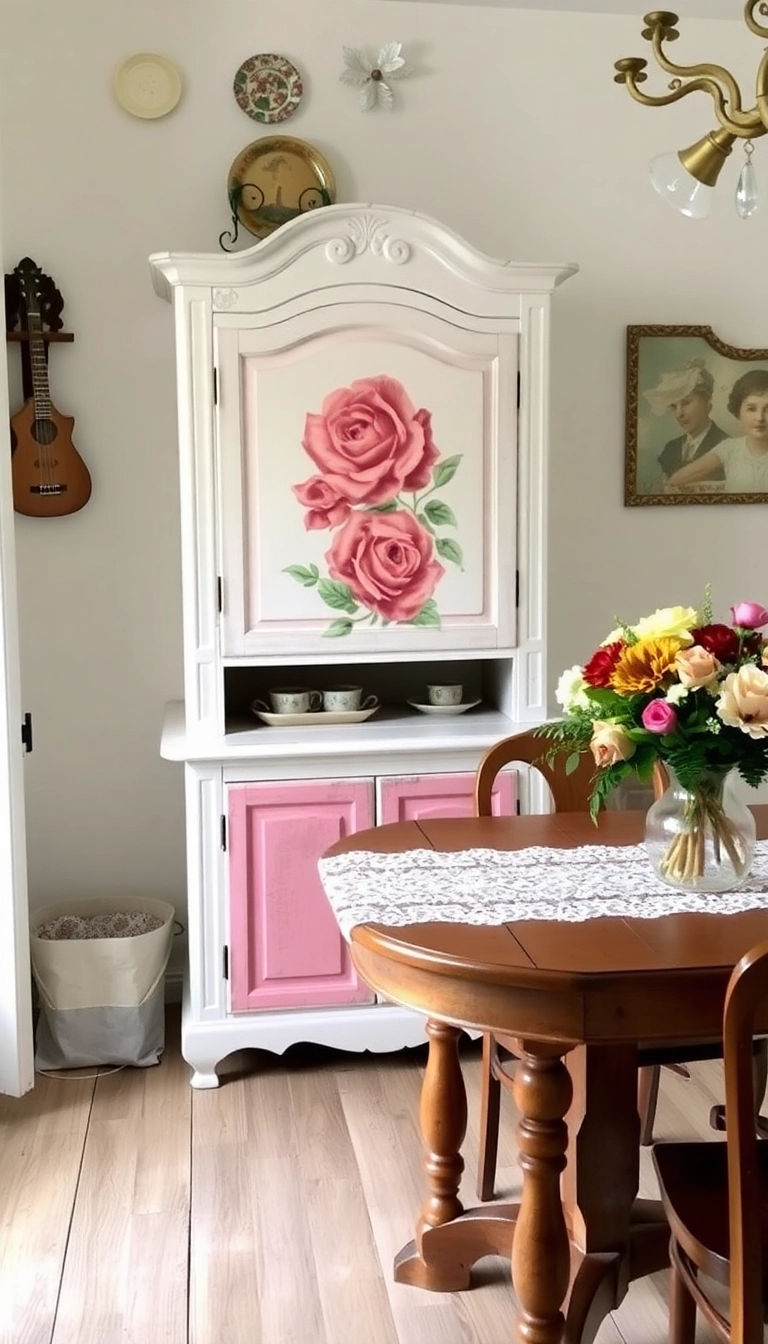 20 Stunning Floral Hand-Painted Cabinet Ideas That Will Transform Your Home! - 1. Vintage Rose Elegance