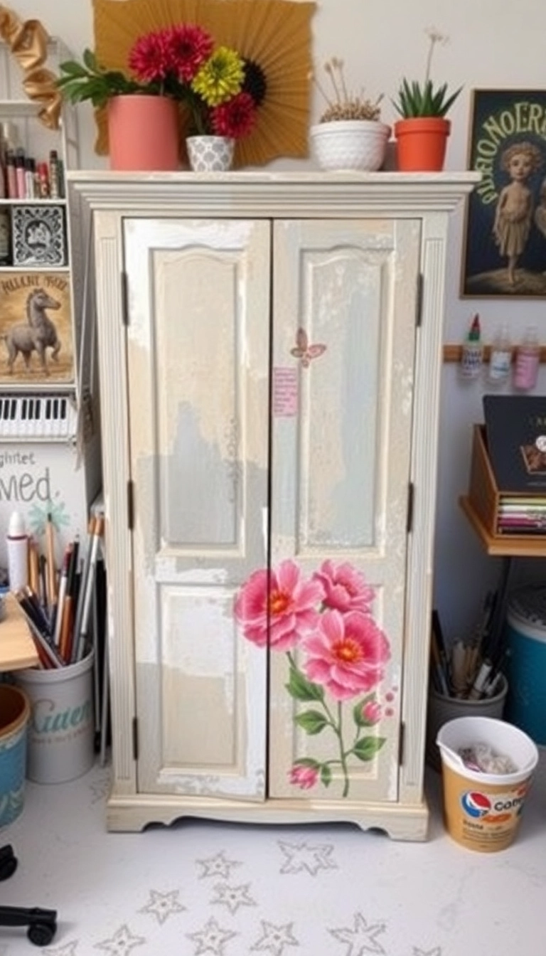 20 Stunning Floral Hand-Painted Cabinet Ideas That Will Transform Your Home! - 14. Creative Mixed Media