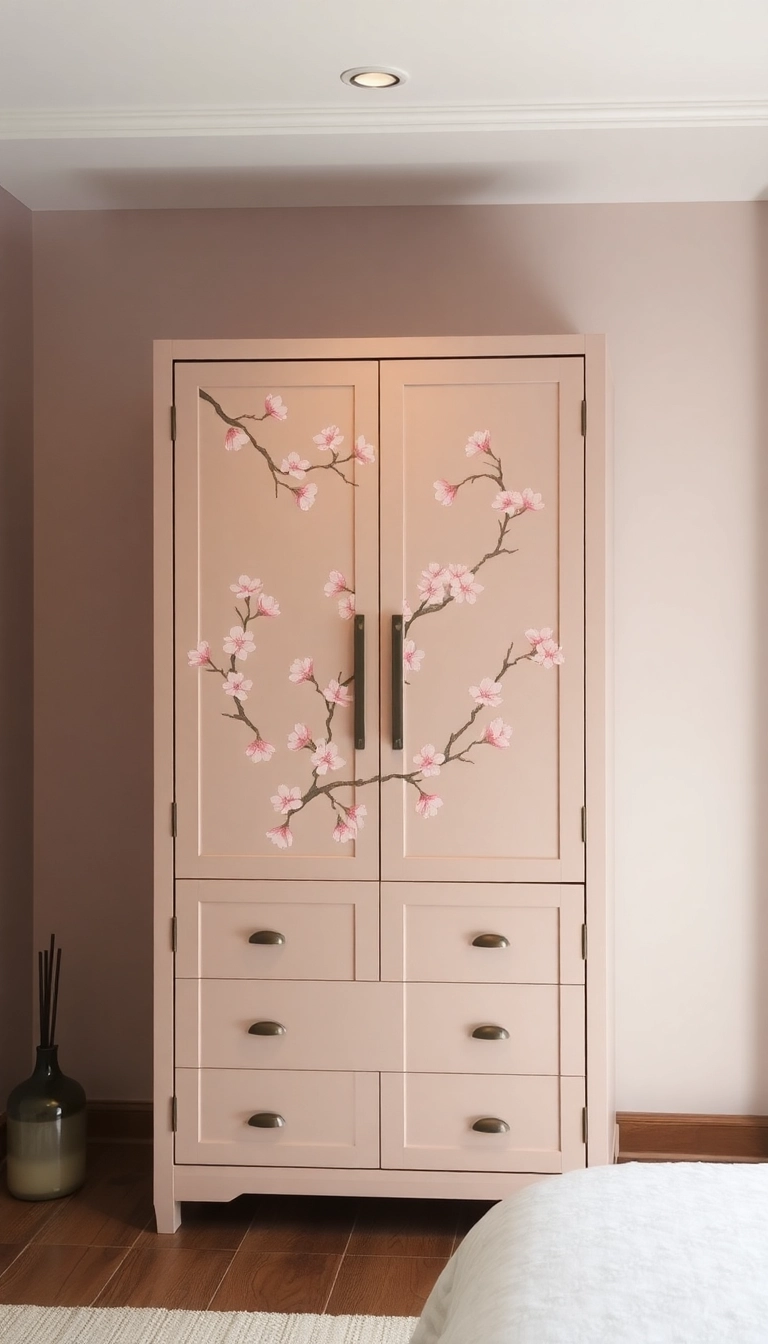 20 Stunning Floral Hand-Painted Cabinet Ideas That Will Transform Your Home! - 16. Elegant Japanese Cherry Blossoms