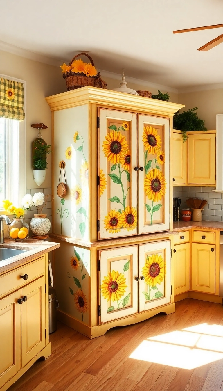 20 Stunning Floral Hand-Painted Cabinet Ideas That Will Transform Your Home! - 17. Vibrant Sunflower Delight