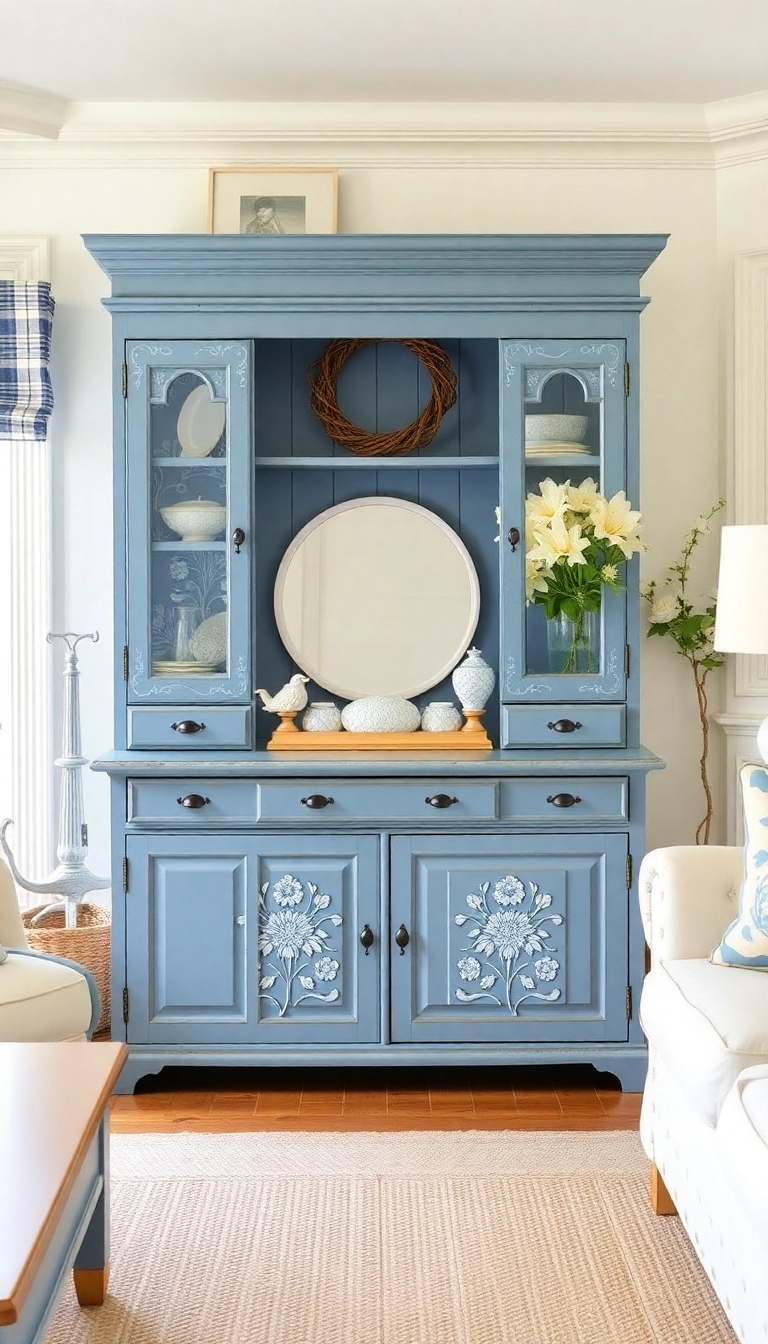 20 Stunning Floral Hand-Painted Cabinet Ideas That Will Transform Your Home! - 19. Classic Blue and White