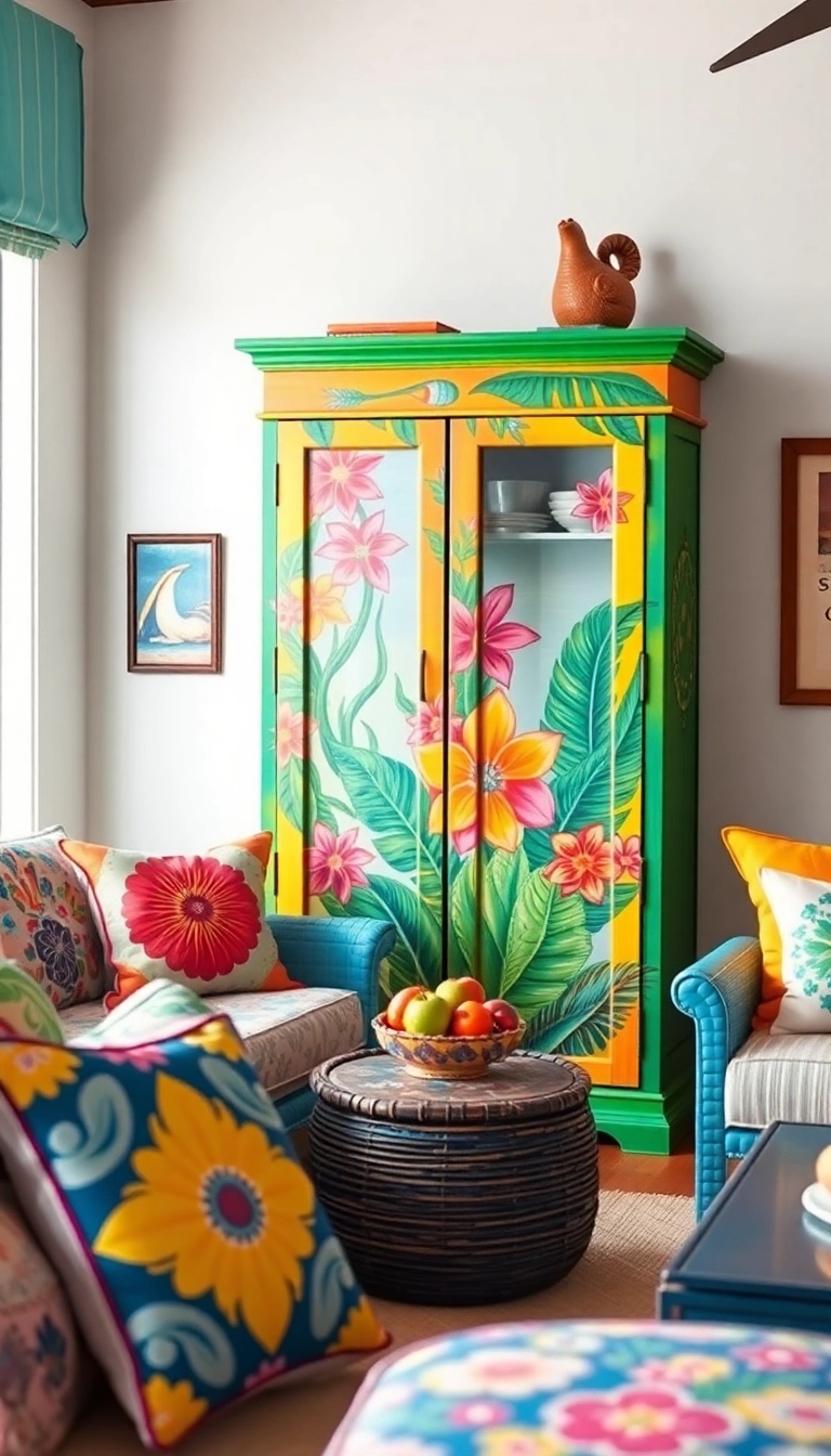 20 Stunning Floral Hand-Painted Cabinet Ideas That Will Transform Your Home! - 2. Tropical Paradise