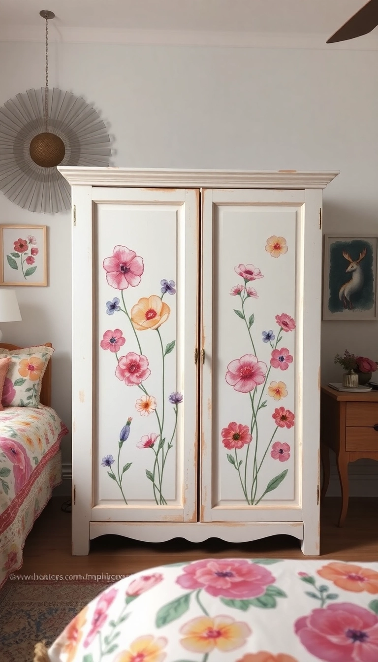 20 Stunning Floral Hand-Painted Cabinet Ideas That Will Transform Your Home! - 3. Whimsical Watercolor Blooms