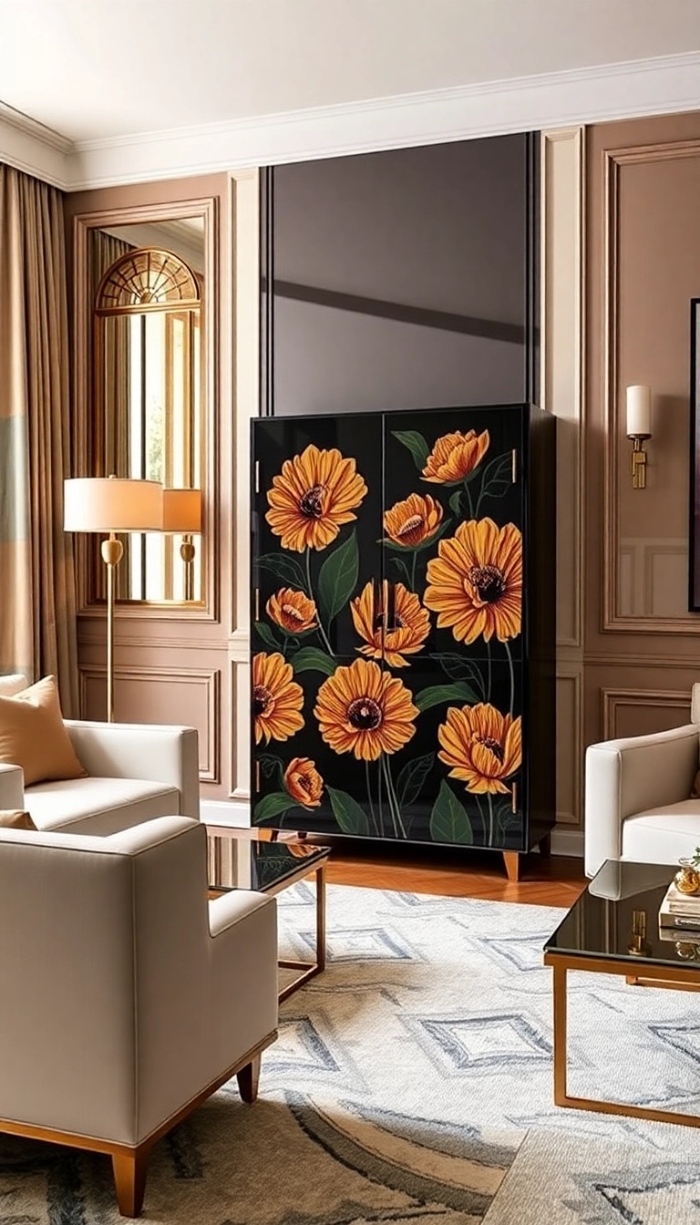 20 Stunning Floral Hand-Painted Cabinet Ideas That Will Transform Your Home! - 5. Art Deco Floral Fusion