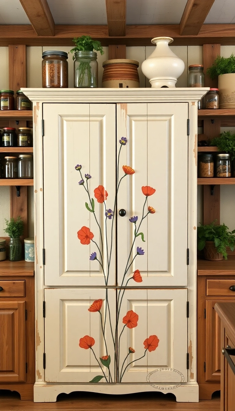 20 Stunning Floral Hand-Painted Cabinet Ideas That Will Transform Your Home! - 6. Rustic Wildflower Charm