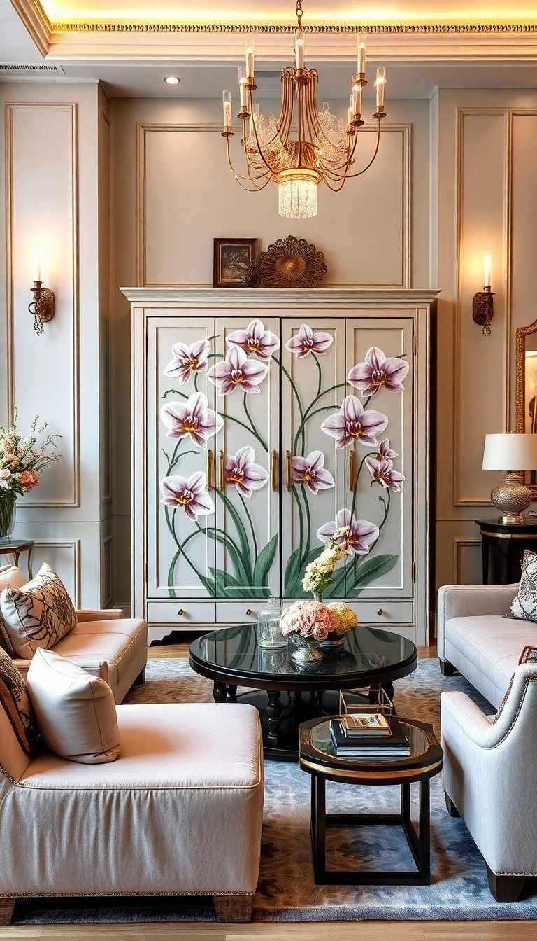 20 Stunning Floral Hand-Painted Cabinet Ideas That Will Transform Your Home! - 9. Elegant Orchid Oasis