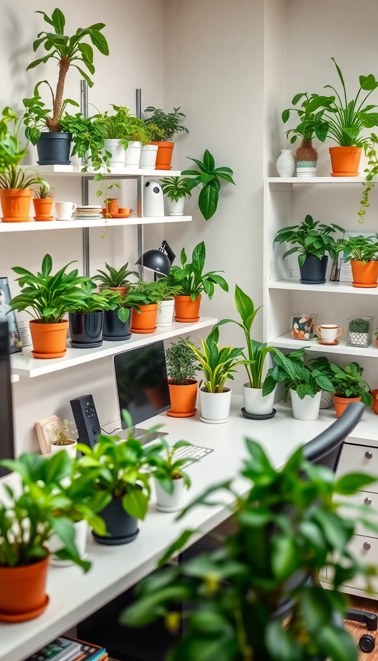 25 Brilliant Home Office Storage Solutions You Didn't Know You Needed! - Incorporating Plants for a Fresh Look