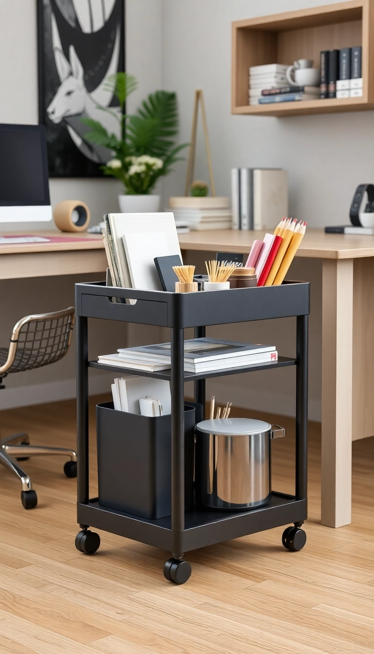 25 Brilliant Home Office Storage Solutions You Didn't Know You Needed! - Rolling Storage Cart for Mobility