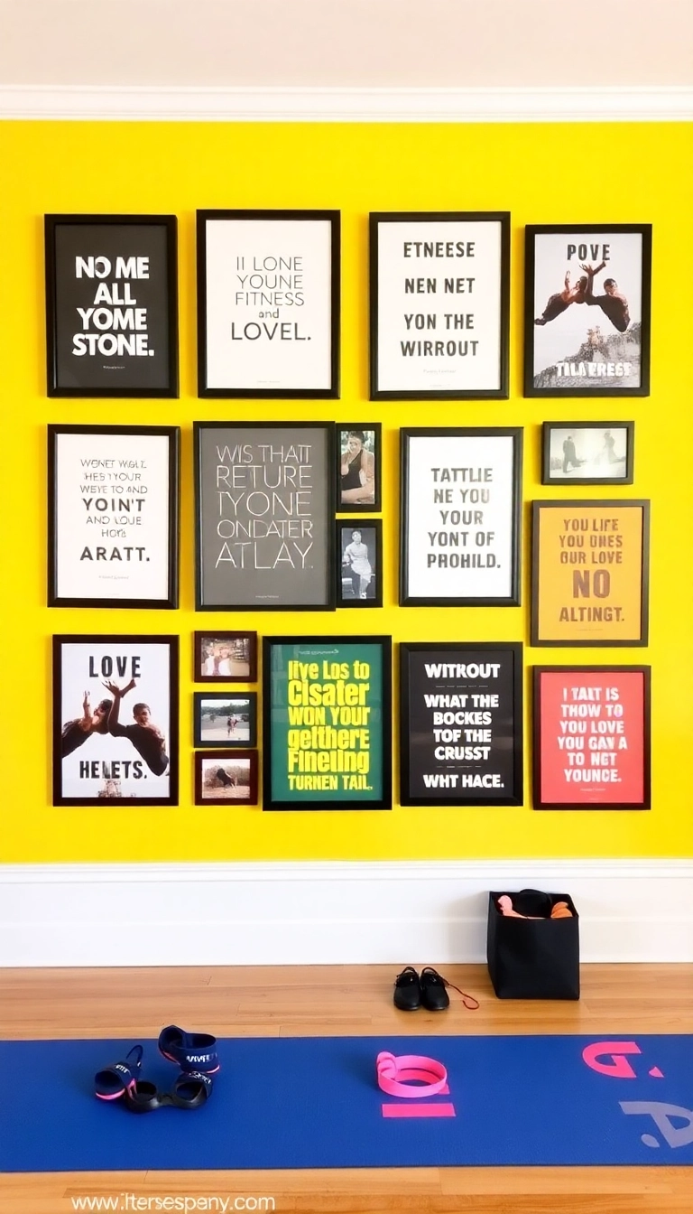 8 Stunning Mini Gym at Home Ideas That Maximize Your Workout Space! - 4. Inspirational Wall Art