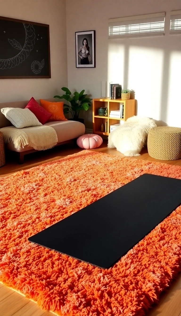 8 Stunning Mini Gym at Home Ideas That Maximize Your Workout Space! - 5. Cozy Textiles and Rugs