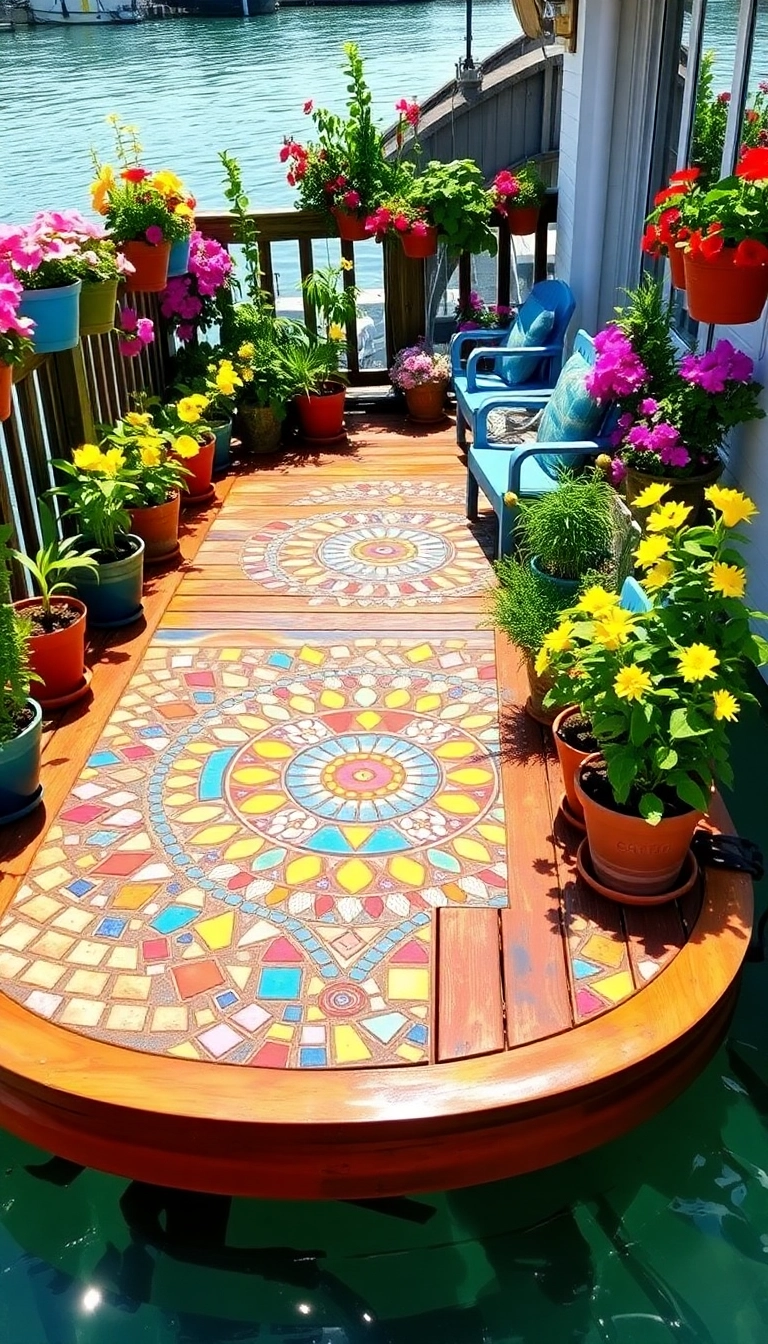 10 DIY Floating Deck Ideas That Are Easier Than You Think (And Gorgeous Too!) - 6. Colorful Mosaic Deck