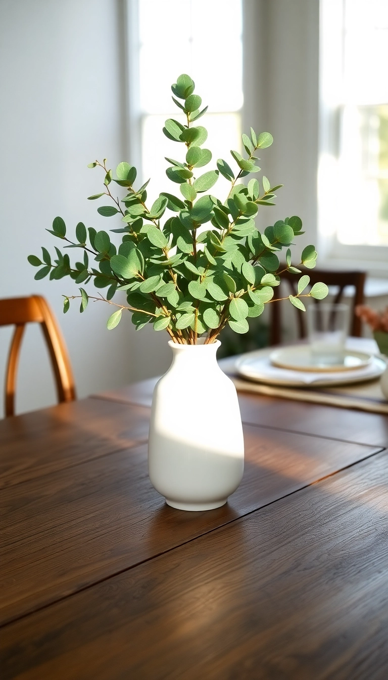 10 Minimalist Farmhouse Table Centerpiece Ideas for a Chic Look! - 1. Fresh Greenery in a Simple Ceramic Vase