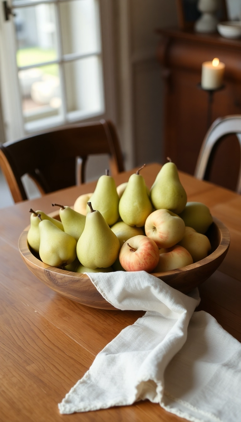 10 Minimalist Farmhouse Table Centerpiece Ideas for a Chic Look! - 4. Neutral Toned Fruit Display