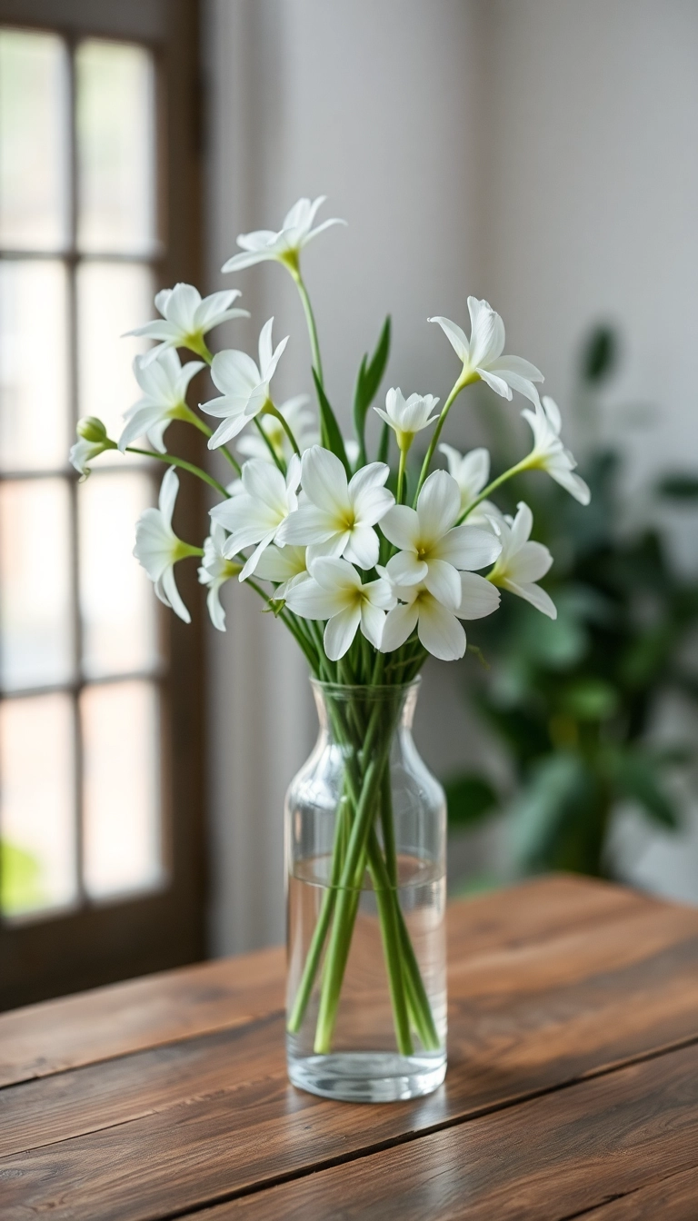 10 Minimalist Farmhouse Table Centerpiece Ideas for a Chic Look! - 7. Monochromatic Flower Arrangement