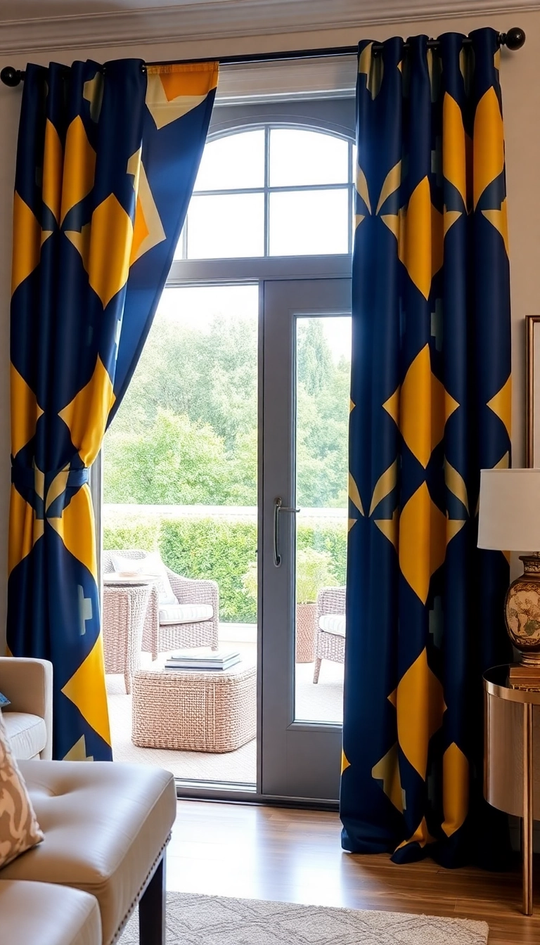 11 Affordable Patio Door Curtain Ideas That Look Luxurious (Wait Until You See #2!) - 2. Bold Geometric Patterns