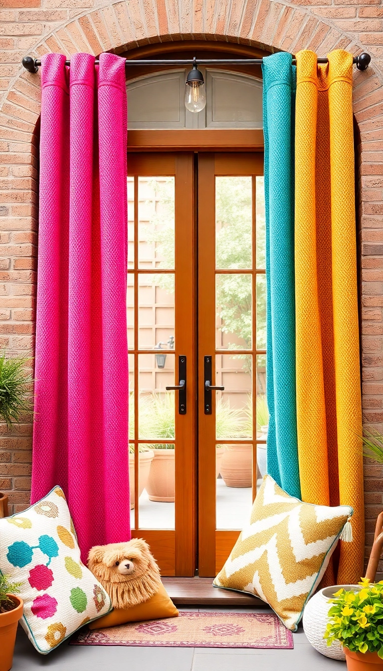 11 Affordable Patio Door Curtain Ideas That Look Luxurious (Wait Until You See #2!) - 6. Colorful Boucle Curtains