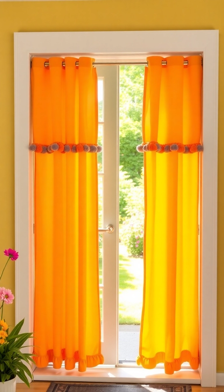 11 Affordable Patio Door Curtain Ideas That Look Luxurious (Wait Until You See #2!) - 8. Playful Pom-Pom Trim Curtains