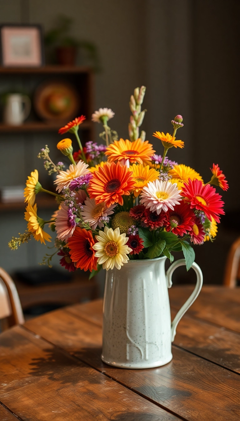 15 Incredible Farmhouse Table Centerpiece Ideas That Will Wow Your Guests! - 12. Whimsical Floral Arrangement