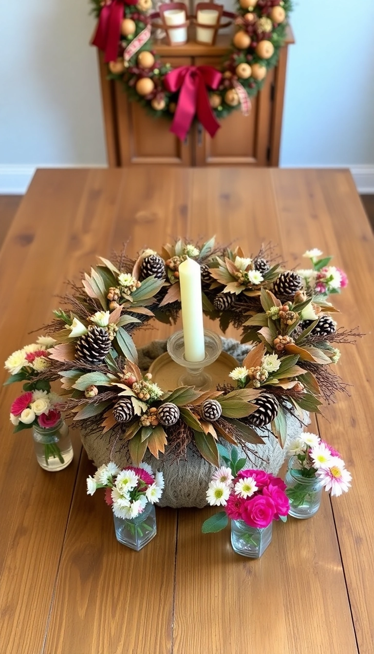 15 Incredible Farmhouse Table Centerpiece Ideas That Will Wow Your Guests! - 4. Seasonal Wreath Centerpiece