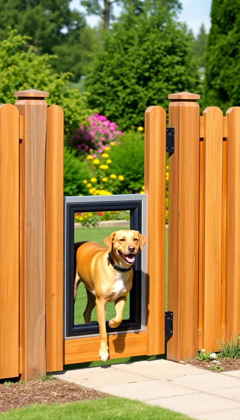 15 Stunning Wooden Dog Fence Ideas That'll Make Your Backyard the Talk of the Neighborhood! - 14. Fence with Integrated Dog Door