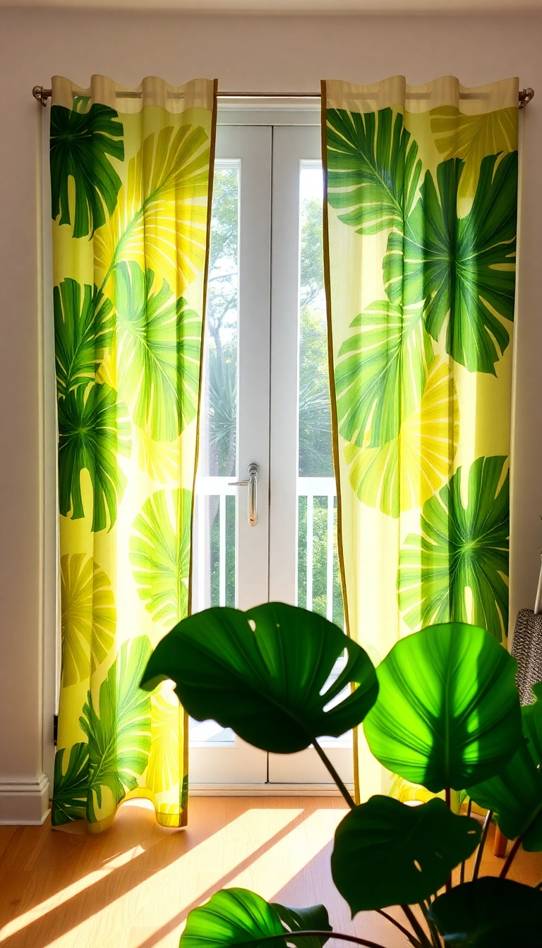 16 Colorful Patio Door Curtain Ideas That Will Brighten Up Your Space! - 1. Tropical Bliss