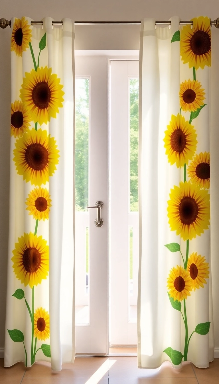 16 Colorful Patio Door Curtain Ideas That Will Brighten Up Your Space! - 14. Sunflower Delight