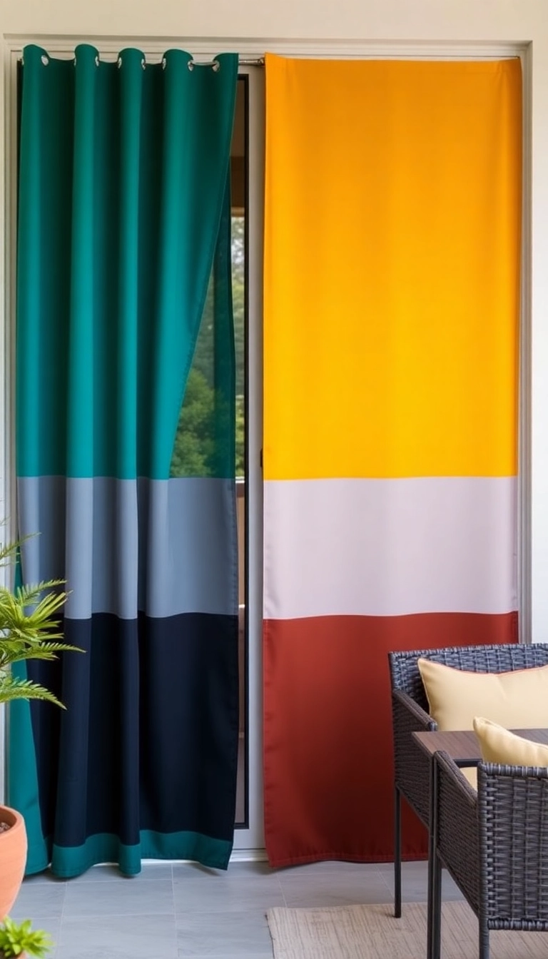 16 Colorful Patio Door Curtain Ideas That Will Brighten Up Your Space! - 15. Color Blocked Elegance