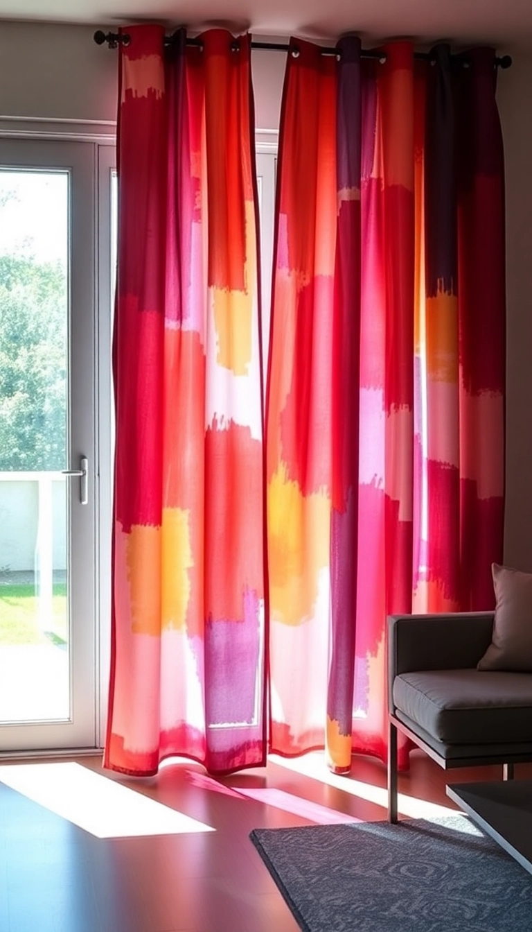 16 Colorful Patio Door Curtain Ideas That Will Brighten Up Your Space! - 4. Artistic Brush Strokes