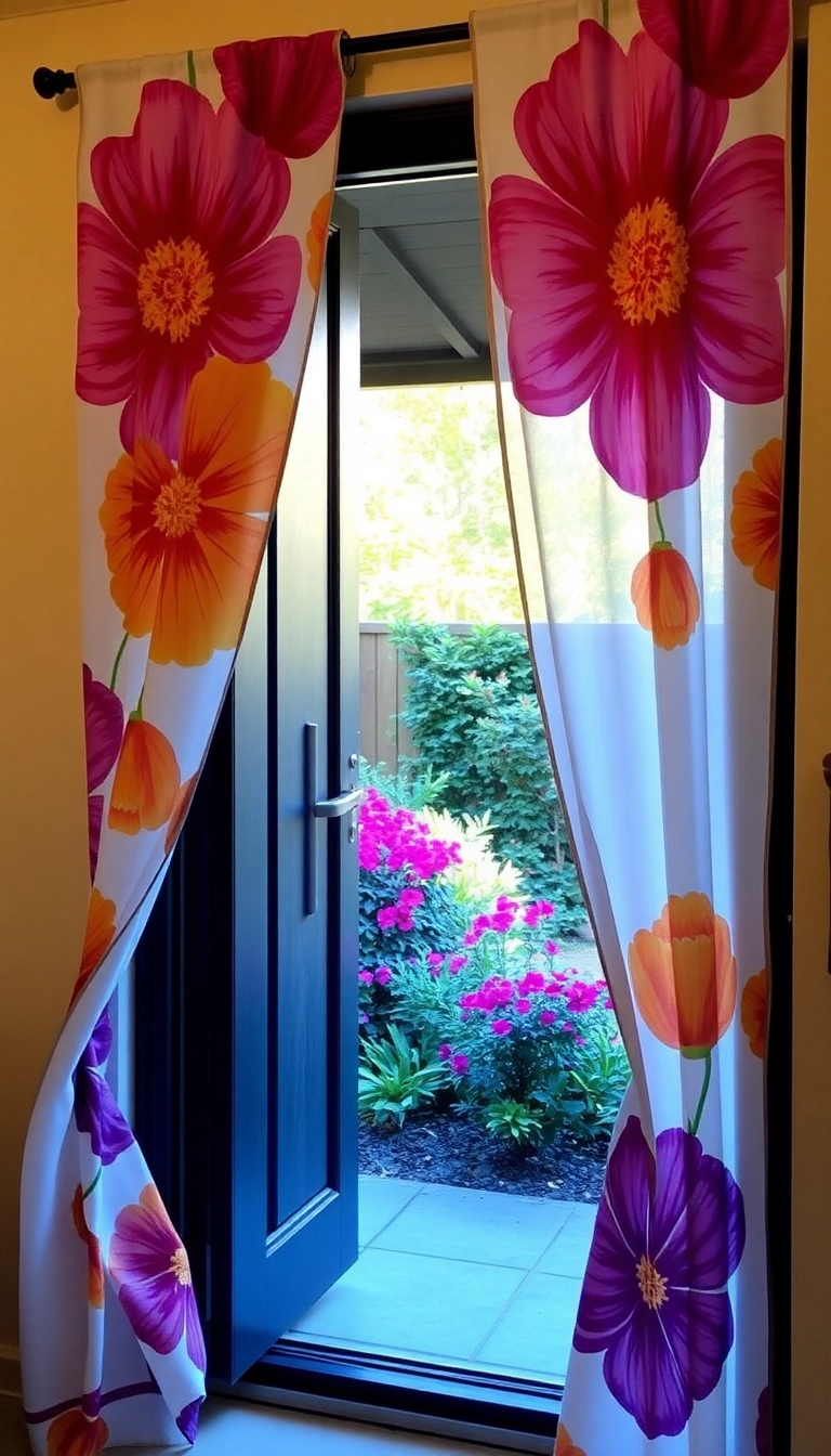 16 Colorful Patio Door Curtain Ideas That Will Brighten Up Your Space! - 5. Floral Fantasy