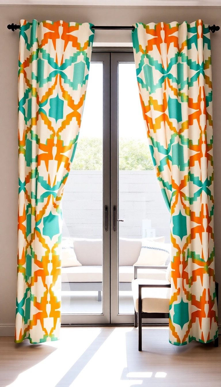 16 Colorful Patio Door Curtain Ideas That Will Brighten Up Your Space! - 6. Geometric Wonders